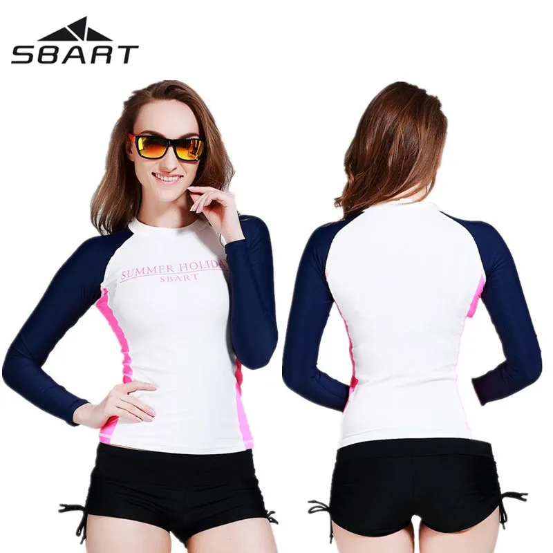 Women's Long Sleeve Rash guard Surfing Wetsuit Anti UV T shirt High