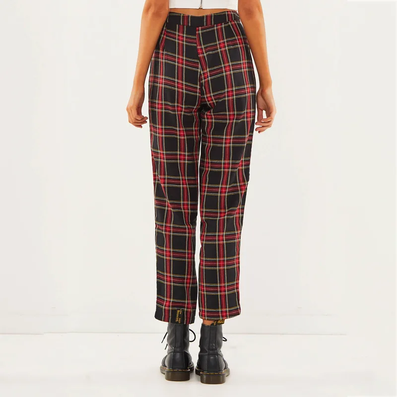Spring Women's Wear Loose Trousers Cotton Mid Waist Sweet Plaid Ladies Casual Pants Spring Women's Wear Loose Trousers Cotton Mid Waist Sweet Plaid Ladies Casual Pants