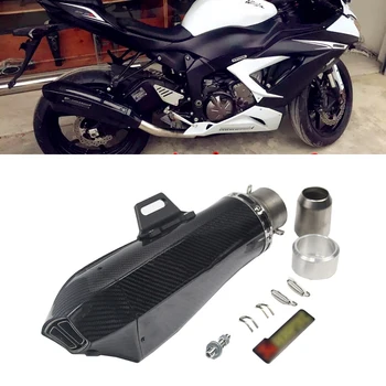 

Universal 38-60.5 mm Motorcycle Exhaust Muffler Pipe Carbon Fiber Tail Escape Dual-outlet Pipe for Dirt Bike Scooter Modified