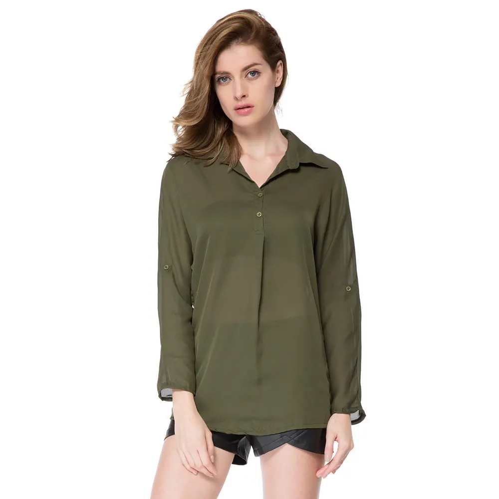 

Women Chiffon Loose Long-sleeved Blouse Tops Female Lapels Cardigan