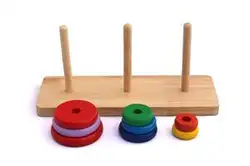 Высокое качество математические деревянные игрушки головоломки IQ игры башня Форма Логические 8 кольца случайный узор
