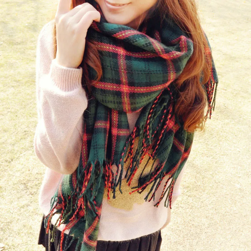 190*60 см, осенне-зимний женский шарф, клетчатые кашемировые шарфы, широкая решетка, длинная шаль, Теплый Шерстяной палантин для женщин