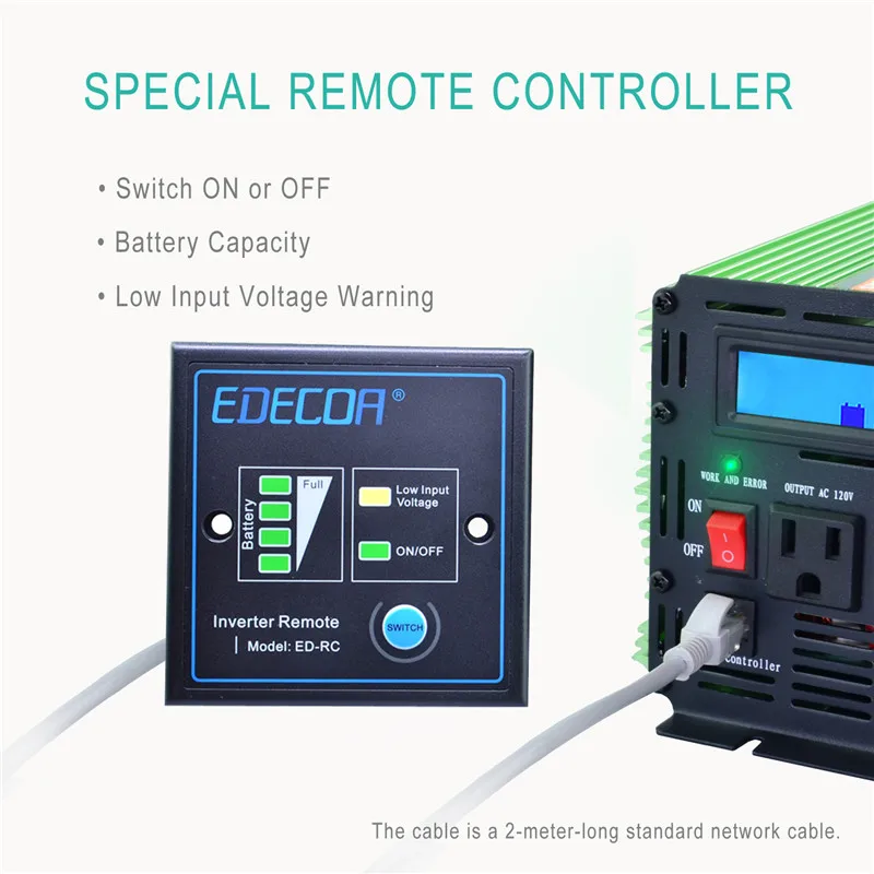 EDECOA солнечный инвертор 2000/4000 Вт DC 12 В AC 110 в 120 В 60 Гц преобразователь с ЖК-дисплеем китайский поставщик