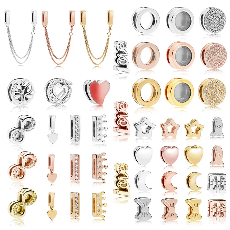 

925 Sterling Silver Bead Reflexions Clip Charms Fit Original Pandora Reflexion Bracelet Women DIY Europe Jewelry Birthday Gift