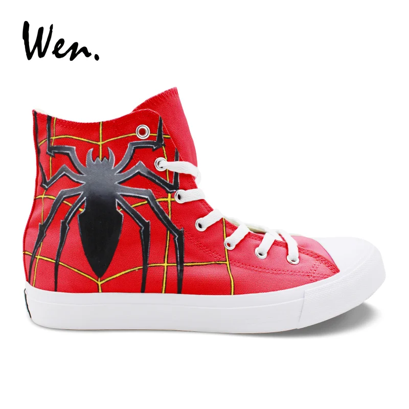 Wen Red Painting Canvas Sneakers Spider Hand Painted Shoes Men