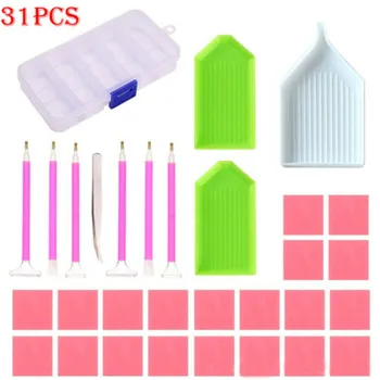 

1Set/31pcs DIY 5D Diamond Painting Accessories Cross Stitch Needlework Embroidery Pen Tools Set Mosaic Glue Pen Kit Tweezers