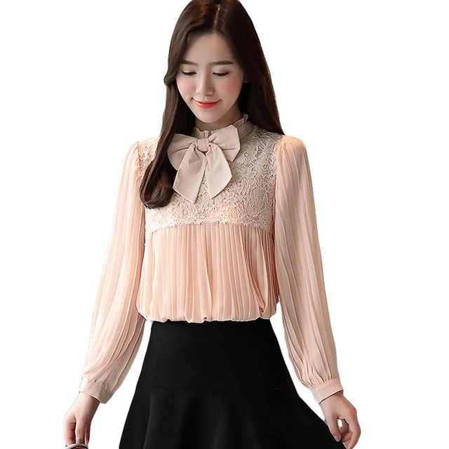 Elegant Women Lace Tops 2018 New Fashion Girls Sweet Bow Stitching ...