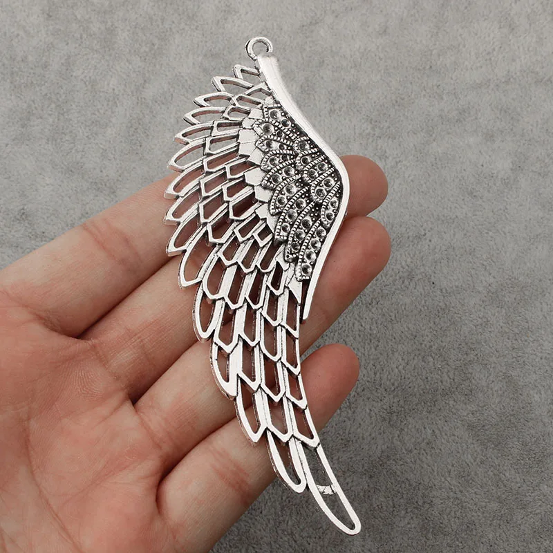 10pcs Antique Silver Large Angle Eagle Wing Feather Charms Beads Pendant 53x16mm
