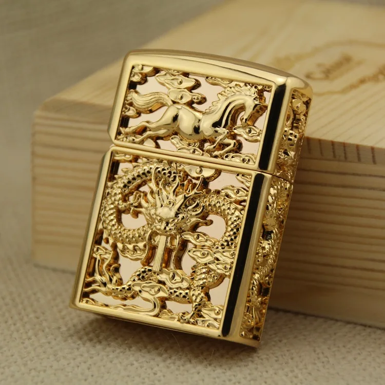 

high grade 24K golden chief kerosene lighter dragon wooden gift package
