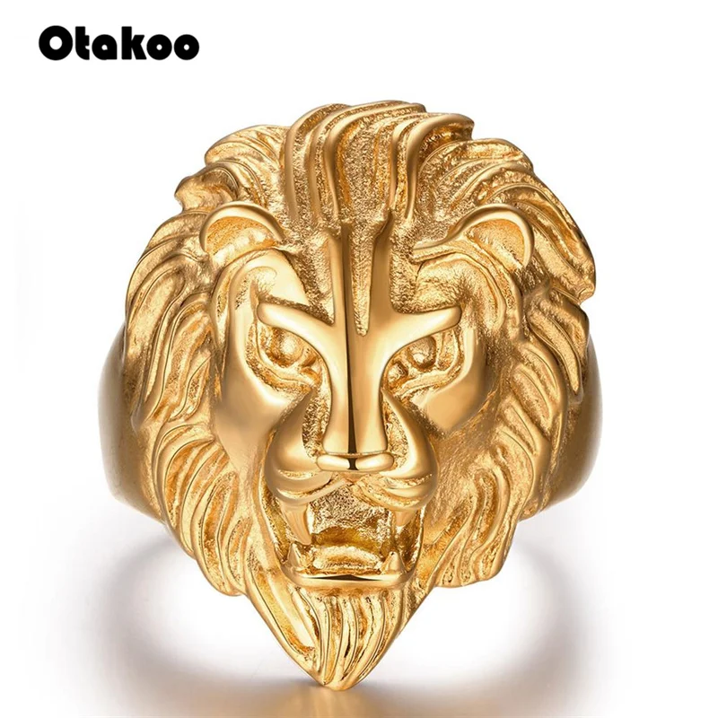Otakoo высокое качество панк золото Лев кольцо для мужчин нержавеющая сталь