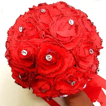 

Fashion Bridal Hand Bouquet Artificial Red Rose Bouquet Crystal Bridal Wedding Bouquet Wedding Party PE Bouquet Decor
