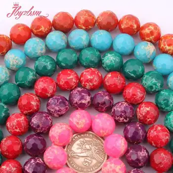 

14mm Faceted Round Beads Ball Sea Sediment Stone Beads For DIY Necklace Bracelats Earring Woman Jewelry Making 15" Free Shipping