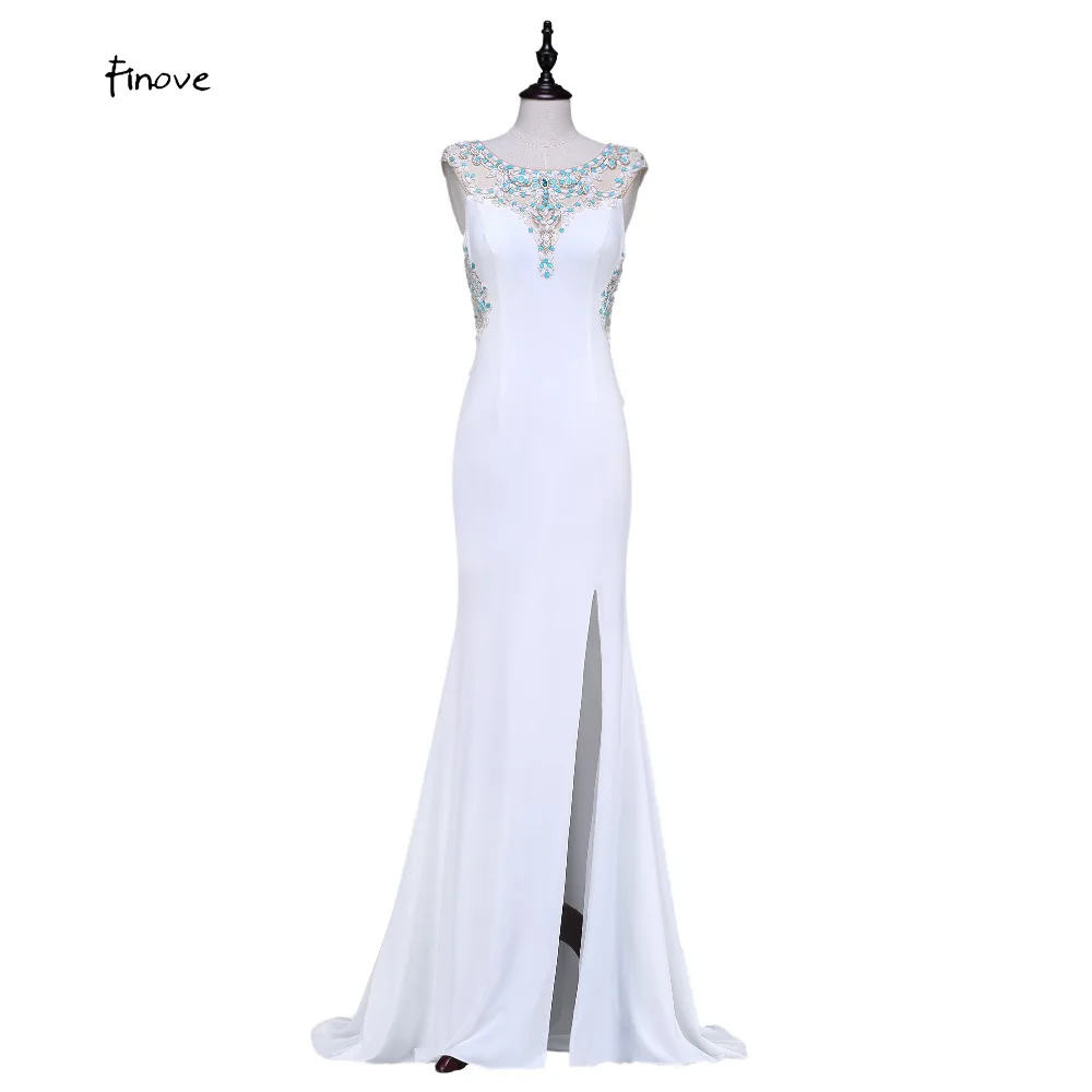 

2019 New Plus Size Prom Dresses with White Sexy Beading Mermaid Jersey Formal Evening Dresses Long Chapel Train robe de mariage