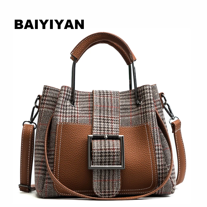 

New Arrival High Quality PU Leather Women hand Bag Shoulder Bags Plaid Cross-body Large Capacity Metal Top-handle Tote Bags