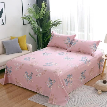 

Fashion Bed Sheet Cotton Pink Flowers King Queen Full Size Flat Sheet European Style Include 48x74cm Pillowcase Home Textile