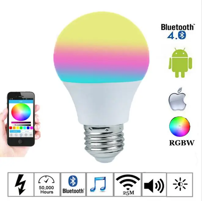 E27 4.5W Bluetooth Bulbs RGBW Led Light Bulbs 110V 220V Bluetooth 4.0