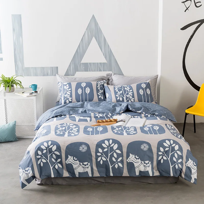 Waliicorners Cartoon 100% Cotton Bedding Set cute cat Duvet Cover Sets Soft Bed Linen Flat Bed Sheet Set Pillowcase 4PCS bed cover 58