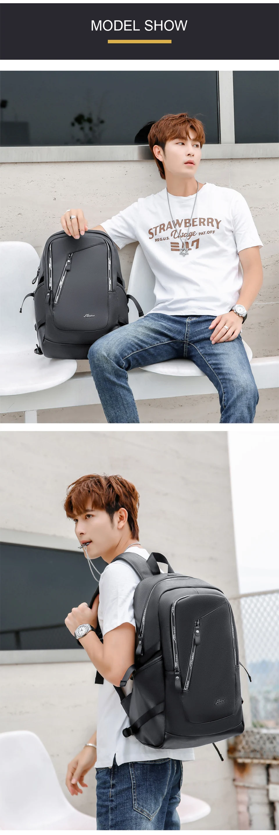 Leather Backpack Laptop 15.6 Inch Backpack Men Women PU Bagpack Waterproof USB Charging Smart Bag College Girls Boys Casual Bags (8)