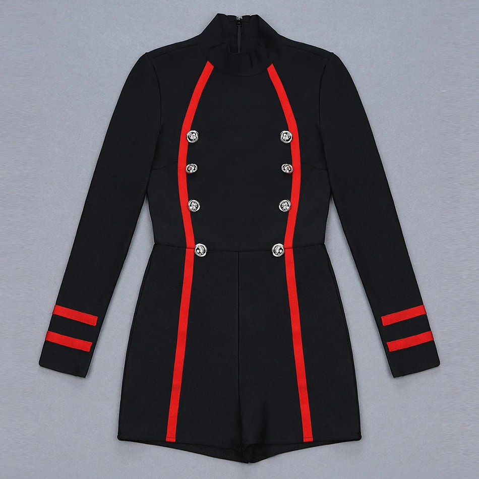 New-2019-summer-track-and-field-ladies-bandage-overalls-elegant-black-long-sleeved-button-short-jumpsuit