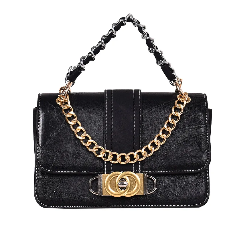 

Black Pu Leather Handbags Top-handle Bags for Women 2019 Gold Chain Tote Bags Fashion Girl Messenger Bag Bolsos B222