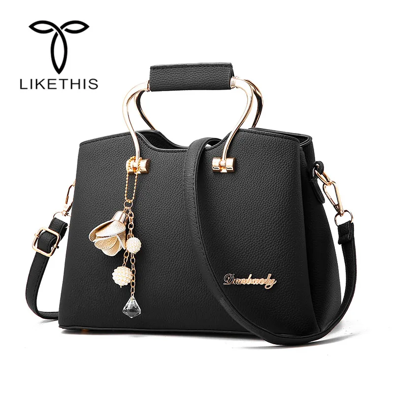 

Women Handbag Metal Handle Solid Color Diamond Flower Pendant Lady Soft Leather Shoulder Bag Female Casual Ladie Crossbody DCR09