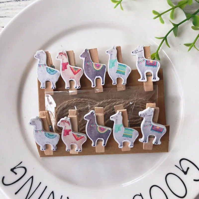 

10Pcs/Pack Kawaii Party Decorations Creative Alpaca Cactus Wooden Clip Cartoon Cute Alpaca Birthday Party Decoration Supplies