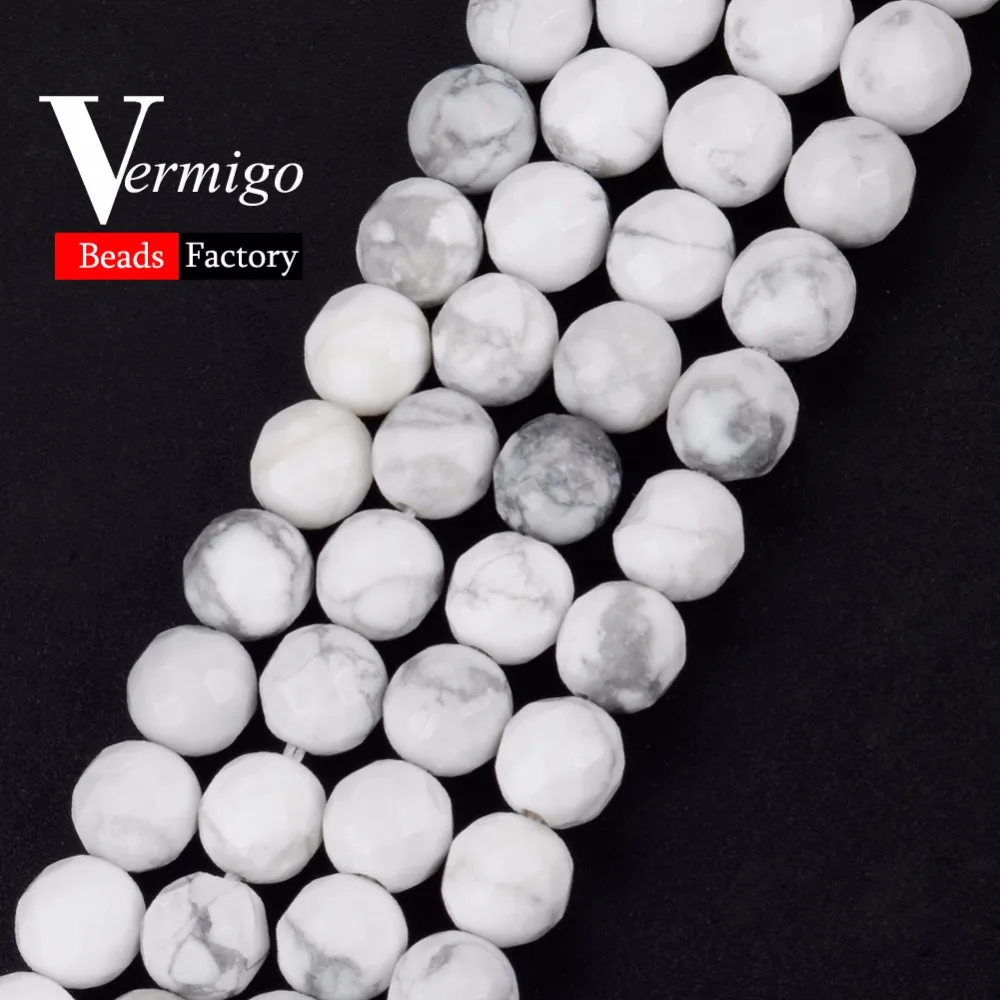 

Free Shipping Faceted White Howlite Turquoises Beads Natural Stones Minerals Loose Beads For Jewelry Making 4-10mm Diy Bracelet