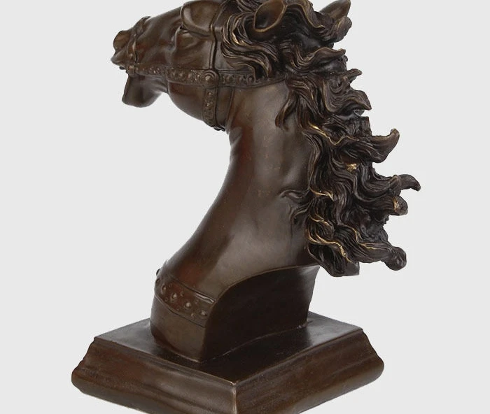 

7'' China Fengshui Pure Bronze Zodiac Horse Head Lucky Statue Figurine
