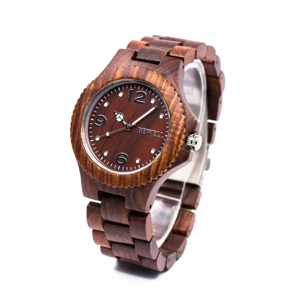BEWELL Wood Grain Watch Gift For Men Women Handmade Sandalwood Wooden