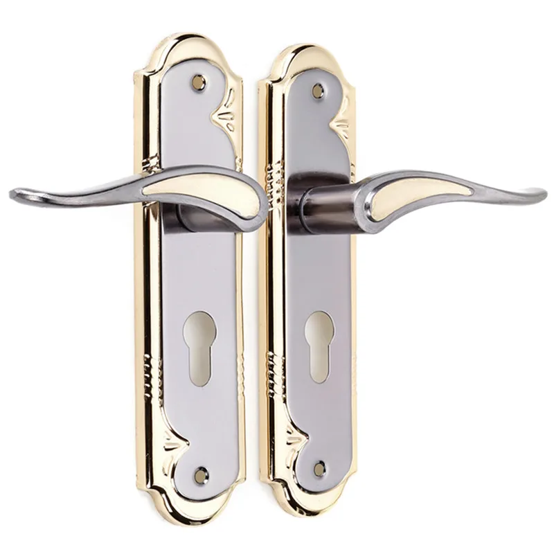 

1 Set Gold And Silver Aluminum Alloy Door Lock With Keys Dual Latch Handle For Front Back Door Lever Cylinder