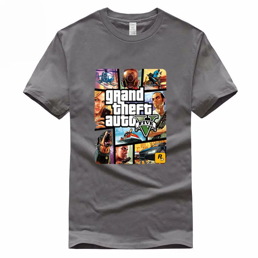 Игра Gta 5 хлопковые футболки Grand Theft Auto футболка Camisetas Hombre Gta Vice City футболка Homme GMT005 - Цвет: Deep Gray A