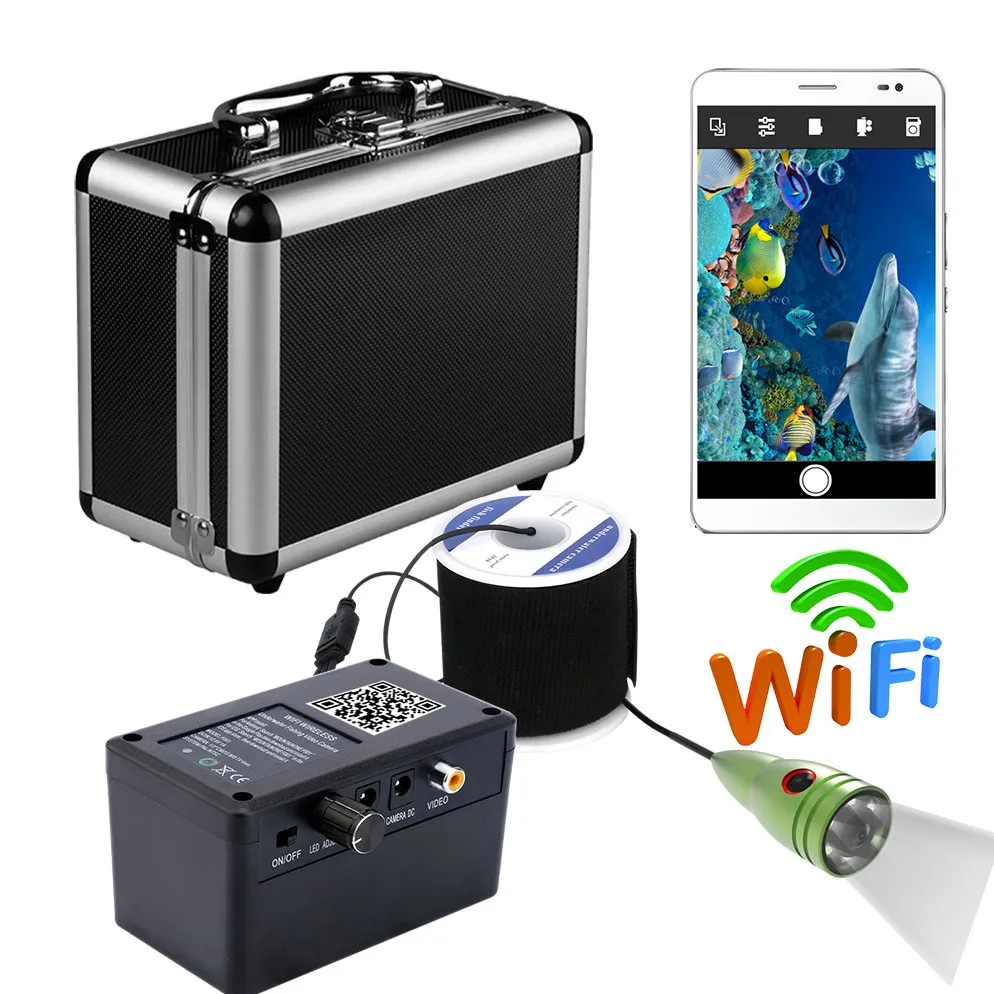 PDDHKK 2,4G Wifi Беспроводная подводная видео камера для рыбалки, гидролокатор, рыболокатор, 6 шт., 1 Вт, ИК-светодиоды, поддержка просмотра приложения для мобильного телефона - Цвет: 20M Cable WIFI 6 LED