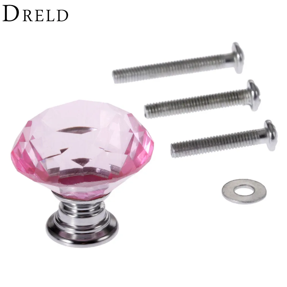 DRELD 1Pc 30mm Diamond Crystal Glass Drawer Pulls +3Pcs 22/25/30mm