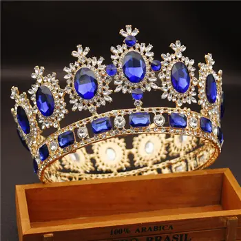 

Beauty Baroque 17 cm Big Crystal Crown for Women Round Diadem Royal Queen King Bridal Wedding Head Jewelry Ornaments Pageant