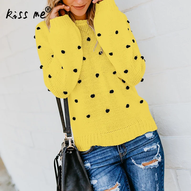 Buy 2018 Yellow New Sweater Women Pullover Black Dot