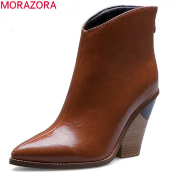 

MORAZORA 2020 big size 44 women ankle boots pointed toe Snake zip high heels boots fashion autumn dress party shoes woman
