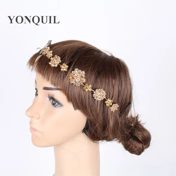 

New color Handmade Sparkling Clear Crystal flower Hair Accessories Wedding Hairband in gold Bride Headdress Hairwear SYBC26