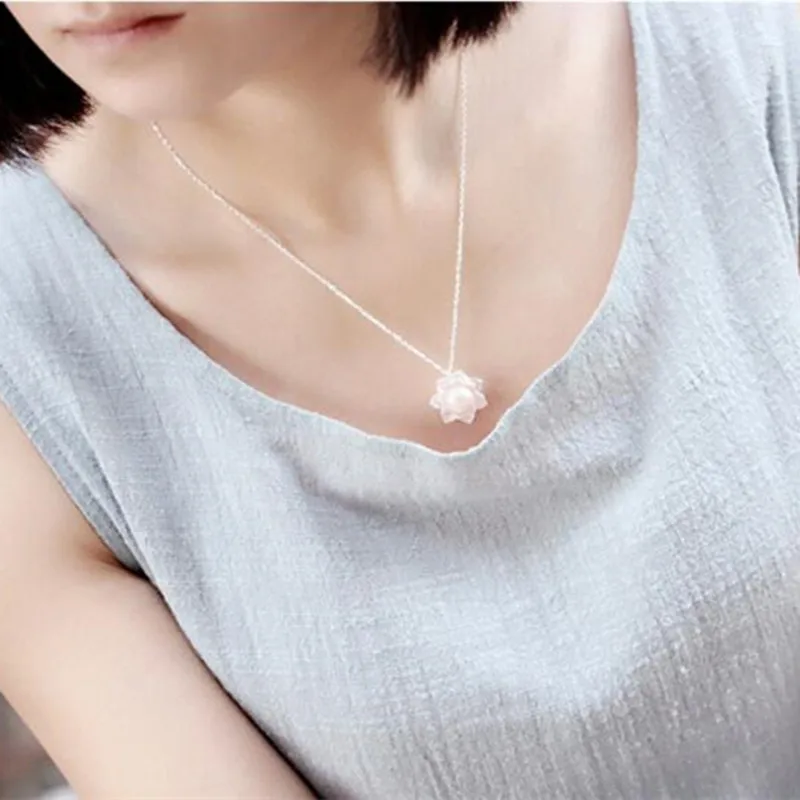 New Fashion 925 Sterling Silver Jewelry Female National White Lotus Shell Beads Pearl Flowers Pendant Necklaces c - Image 4