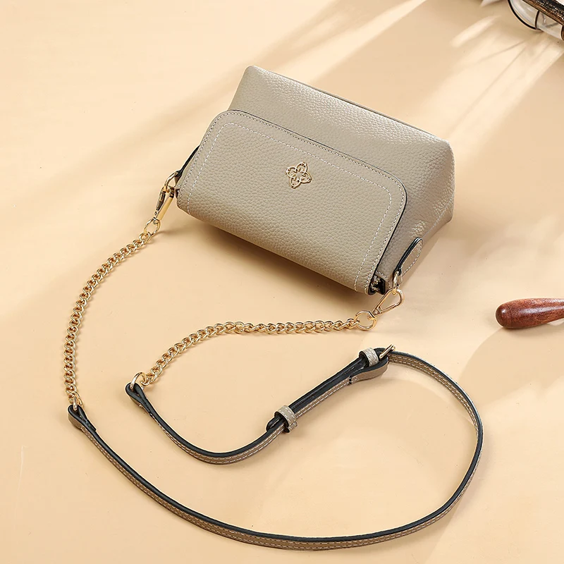 AOEO Genuine Leather Bag Female With Chains Ladies Cowhide Luxury Shoulder Handbags Girls Calfskin Crossbody Bags For Women AOEO Genuine Leather Bag Female With Chains Ladies Cowhide Luxury Shoulder Handbags Girls Calfskin Crossbody Bags For Women