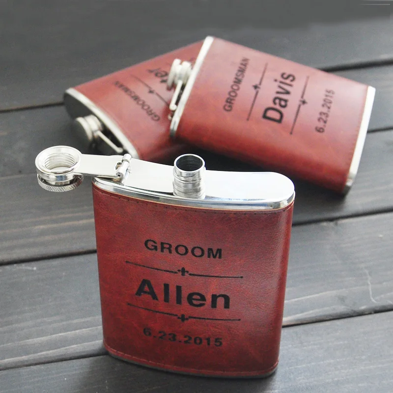 

Personalized Engraved Flask, Leather hip flask, Personalized flask, Stainless Steel, Groomsman gift, Wedding Party Gift