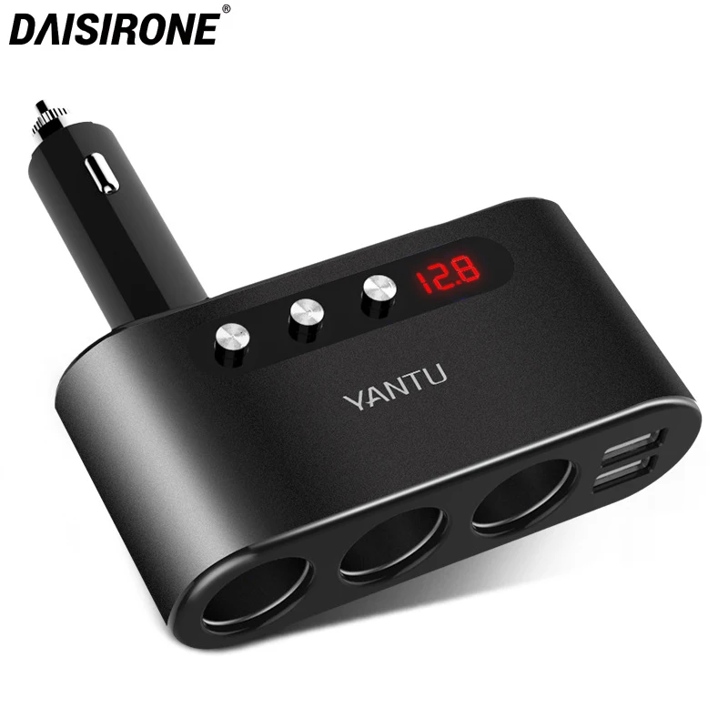 

3 Socket 2 USB Car Cigarette Lighter Splitter 120W 3.1A 12V/24V Automobile Charger Adapter With Voltage Display For Phone DVR
