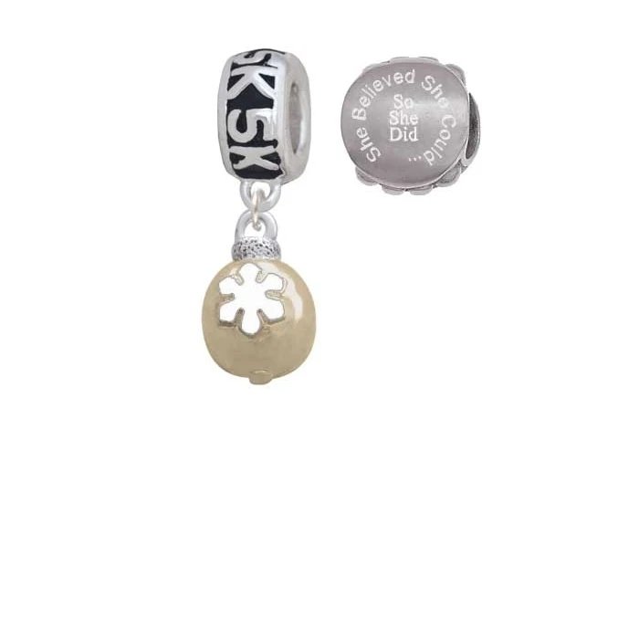 Goldtone Ornament with White Snowflake 5K Run She Believed She Could Charm Beads (Set of 2)