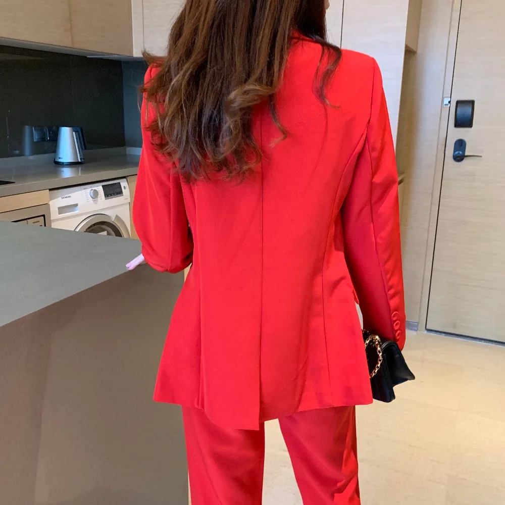 Women's Red Elegant Blazers-Back 