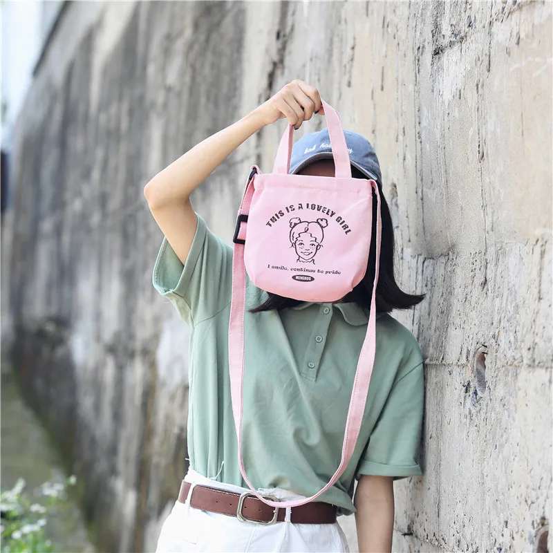 Menghuo 2018 New Canvas Casual Korean Shoulder Tote Bag Mini Single Messenger Crossbody Bags Women Bucket Female Bag Cute girlsG11A7256