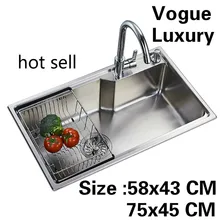 Квартира vogue мыть овощи большая кухня один корыто раковина Роскошные 304 нержавеющая сталь 58x43/75x45 см