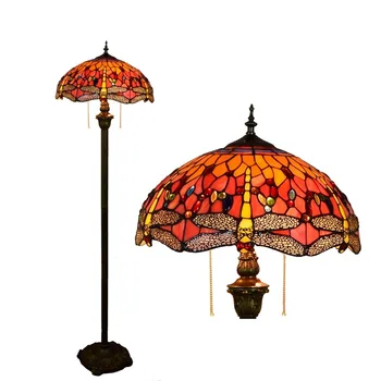 

European Tiffany color glass red dragonfly art living room dining room bedroom decorative floor lamp