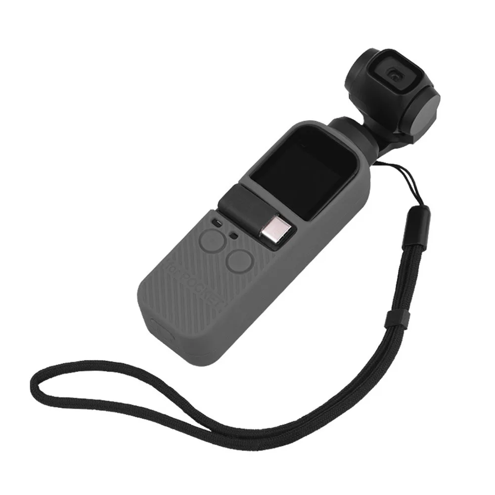 Ручка Gimbal Модный мягкий защитный чехол твердый с ремешком аксессуар анти-потеря камера силиконовый чехол защита от ударов для OSMO Pocket - Цвет: Серый