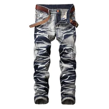 ABOORUN модные мужские джинсы с краской для галстука, потертые винтажные прямые джинсовые брюки, Мужская брендовая одежда, YC1188