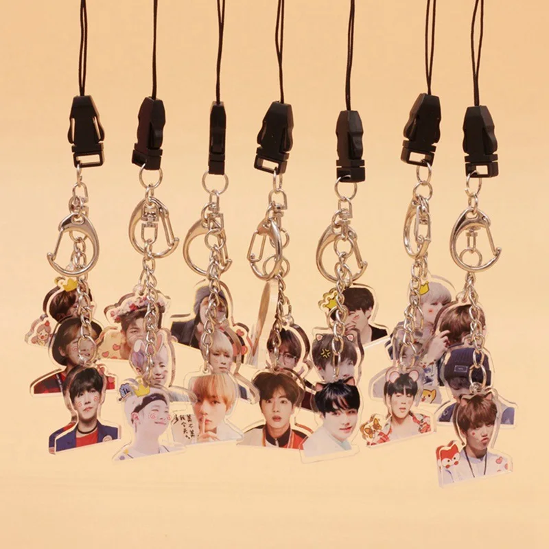 

Cute Kpop BTS Keychain Bangtan Boys Key Chain Love Yourself Acrylic J-HOPE JIN V SUGA Men Women Female Keyring Bts Accessories