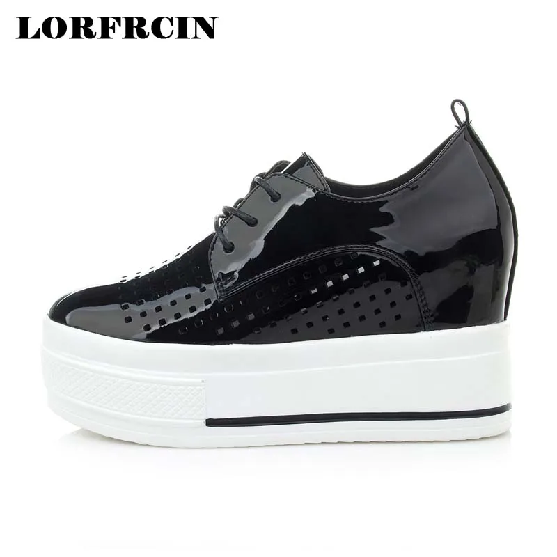 

LORFRCIN Casual Shoes Women 2017 Summer White Hidden Heel Platform Shoes Woman Sexy Hidden Patent Leather 9.5cm High Heels Pumps